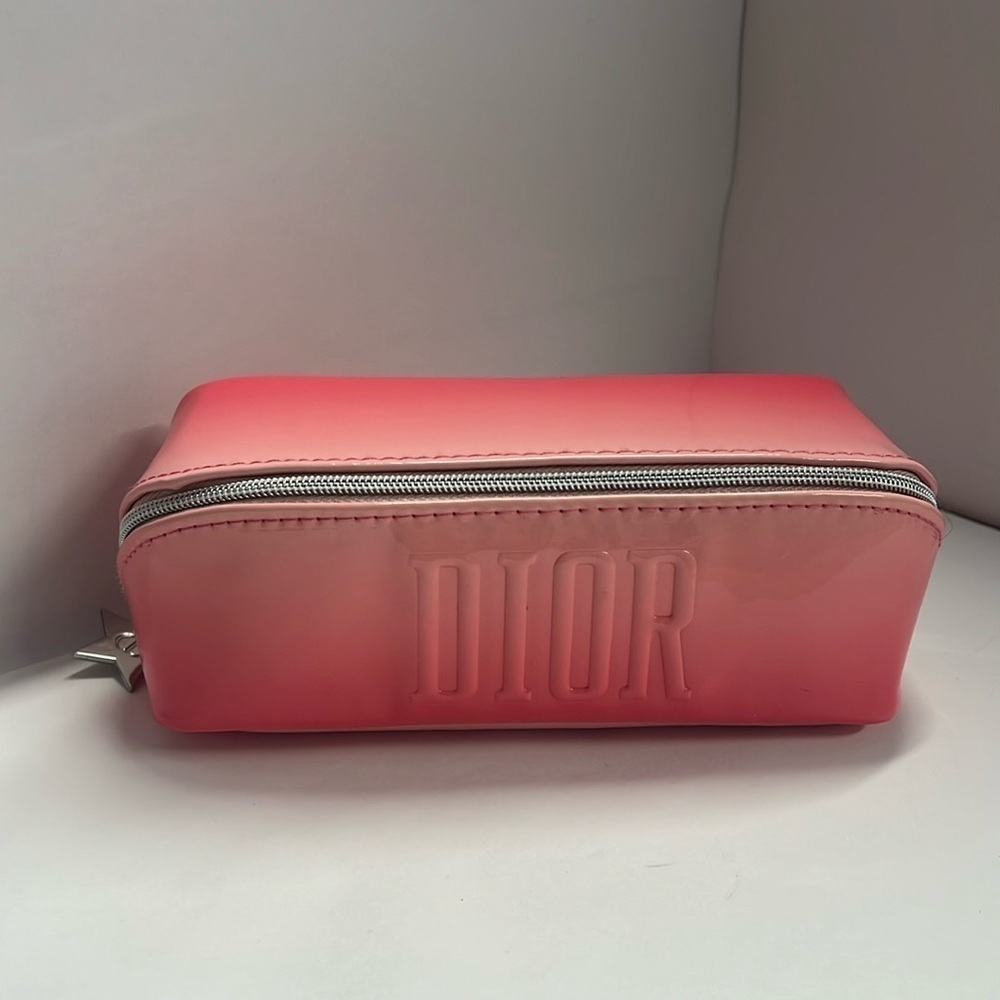 Dior Pink Gradient Patent Zip Logo Clutch Pouch